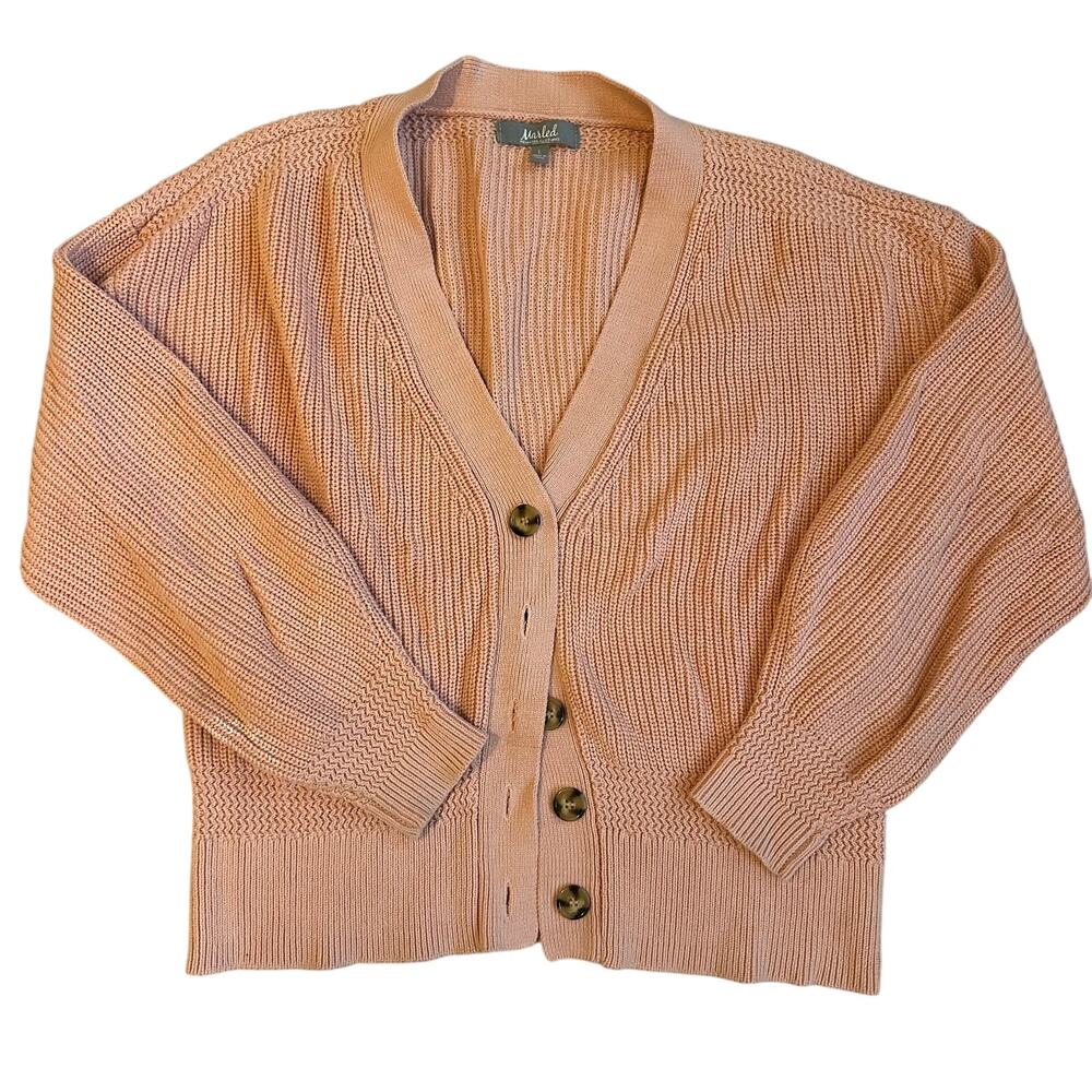 Marled by Reunited Peach, V-Neck, Knit Cardigan- L